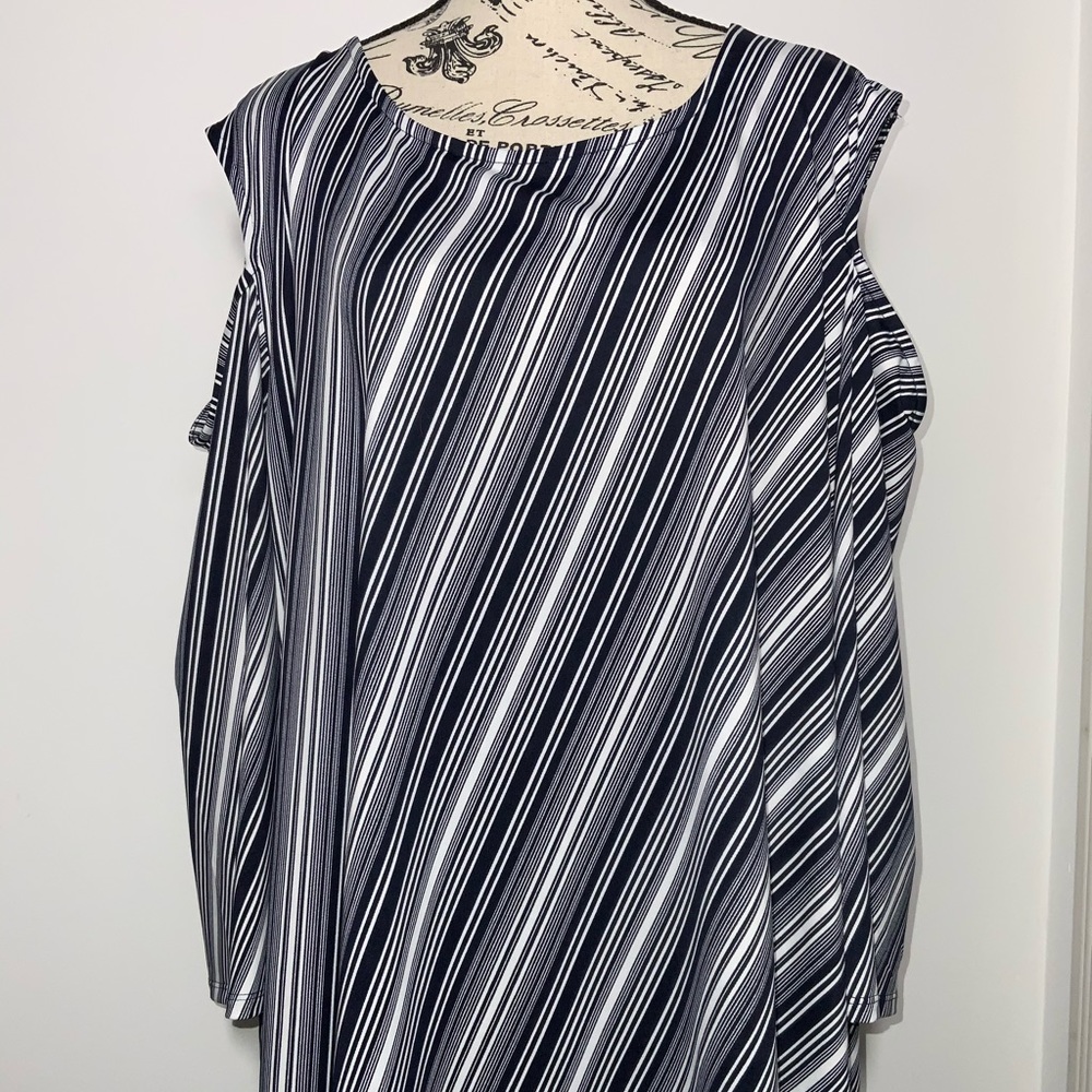 Avenue Cutout Shoulder Nautical Stripe Blouse